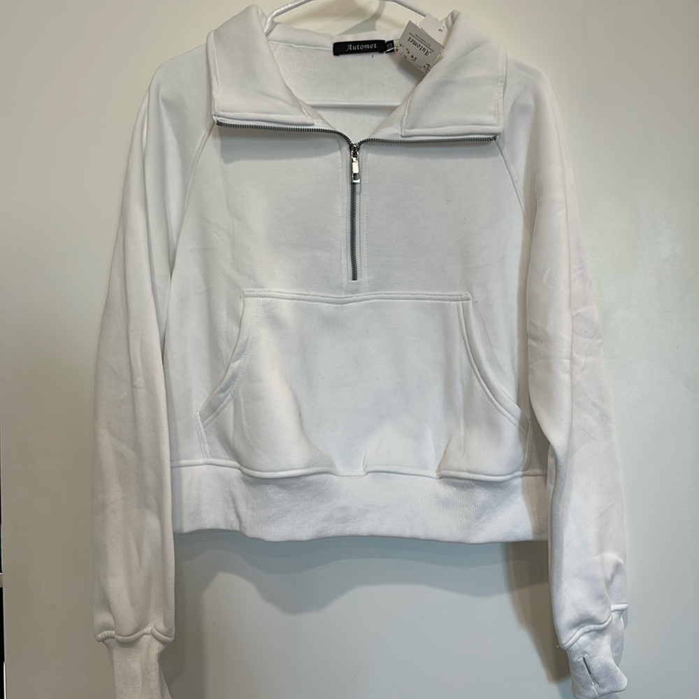 New White Half Zip Sweatshirt